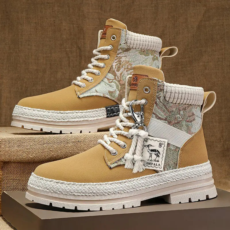 Men's High-Top Print Boots for Autumn & Winter Casual Wear