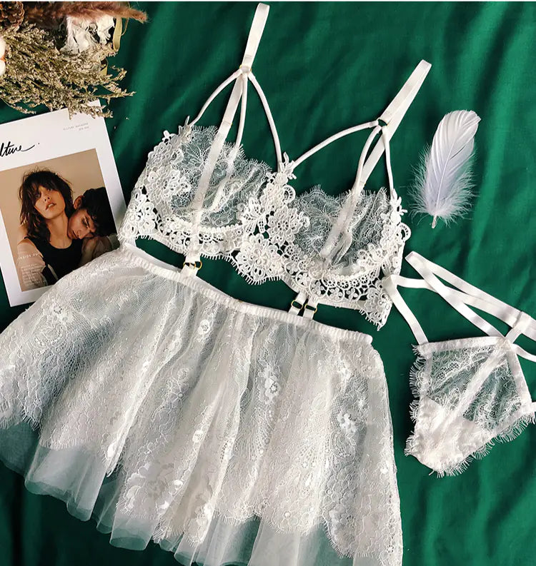 Water-Soluble Floral Fairy Sexy Lace Nightgown Set