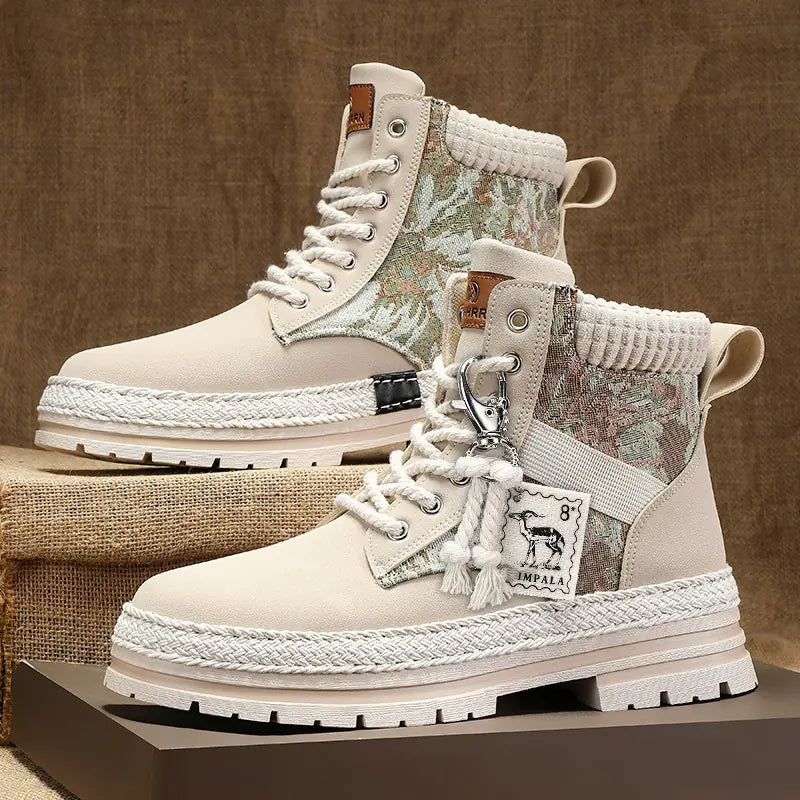 Men's High-Top Print Boots for Autumn & Winter Casual Wear