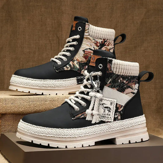 Men's High-Top Print Boots for Autumn & Winter Casual Wear